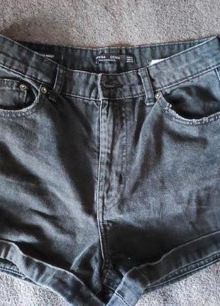Джинсовые шорты высокая посадка бершка черные шорты короткие