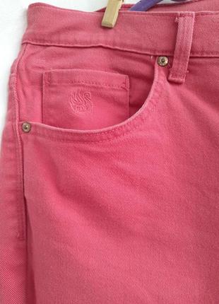 98% коттон. женские джинсовые коралловые бриджи, капри шорты бермуды вышивка стразы, высокая посадка4 фото