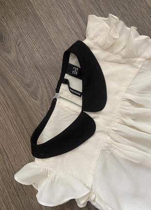 Нежная молочная блуза mango с черным воротничком2 фото