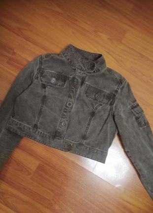 Джинсовка джинсовая куртка милитари военная хаки графит укороченный пиджак жакет варенка2 фото