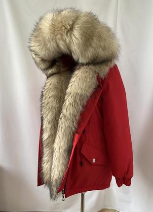 Женская зимняя куртка с мехом финского енота с 44 по 58 г.,женская зимняя парка красного цвета с мехом енота2 фото