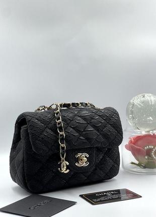 Женская сумка питон мини турция, черная женская сумка мини в стиле? шанель ✨под стиль chanel мини1 фото