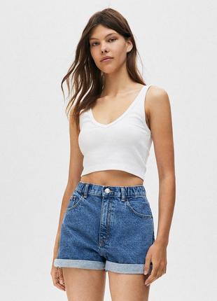 Джинсовые шорты мом mom с высокой посадкой pull and bear3 фото