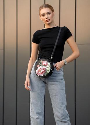 Женская круглая сумка sambag bale mzn принт "flower"3 фото