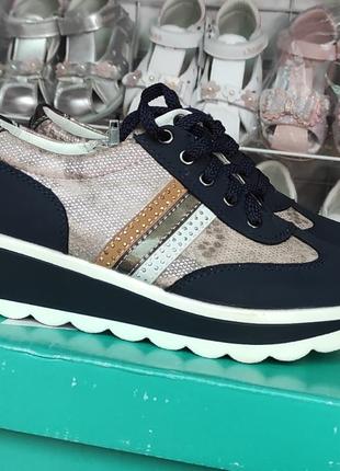 Школьные туфли, кроссовки на платформе для девочки синие 4