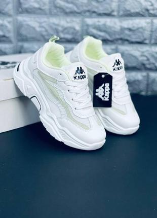 Kappa кроссовки женские или подростковые белые с салатовым размером 35-39