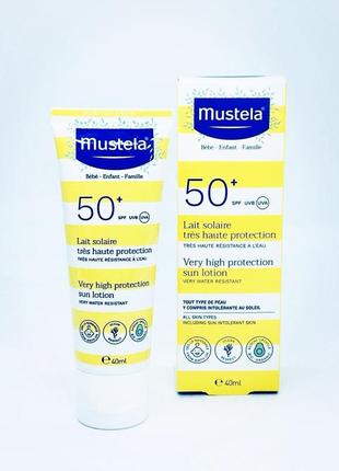 Сонцезахисне молочко для дітей і немовлят мустела mustela bebe very high protection lotion spf 50+ 40 мл