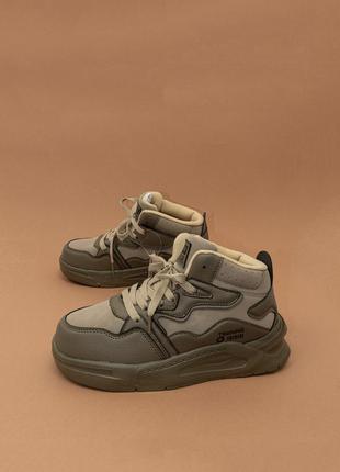 Стильні кросівки хайтопи для хлопчика хакі 33-36 кроссовки хайтоп для мальчика деми bessky