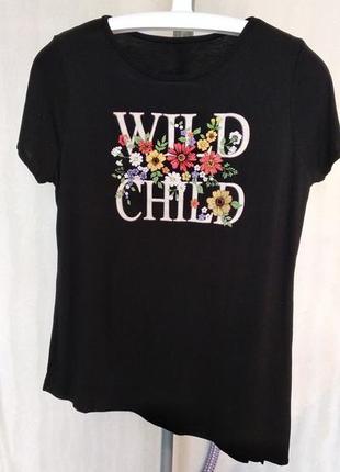 Жіноча футболка чорна wild child асиметрична