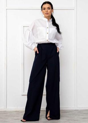 Стильные классические брюки-карго дерек широкие из льна 42-56 размеры разные цвета8 фото
