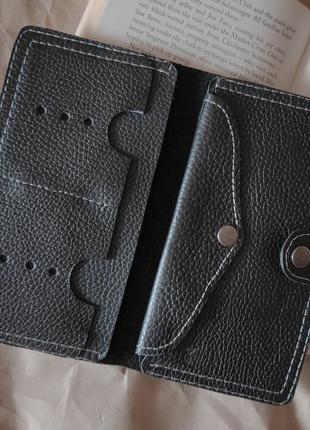 Чоловічий шкіряний гаманець /  кожаный кошелек на кнопке / чорний шкіряний гаманець2 фото