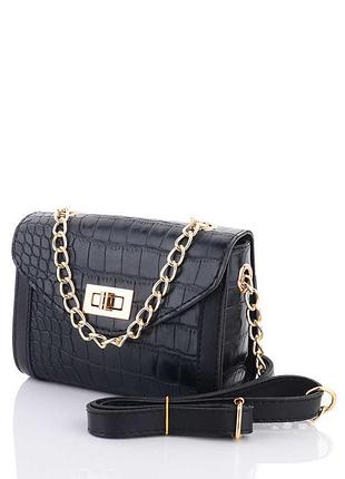 Жіноча сумка чорна сумка чорний клатч через плече кросбоді на ланцюжку