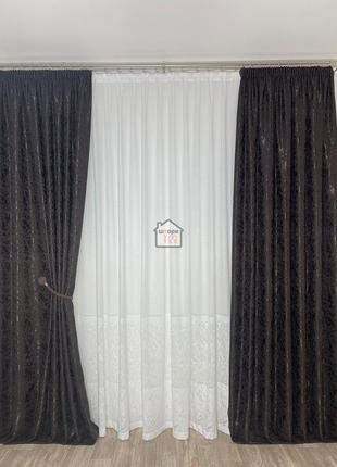 Софт мармур штори комплект №5 колір венге, коричневий мікро софт жаккард, 2 штори1 фото