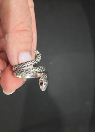 Женское кольцо под серебро "змея"4 фото