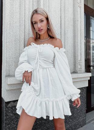 Літня сукня ліхтарик з довгими рукавами біла5 фото
