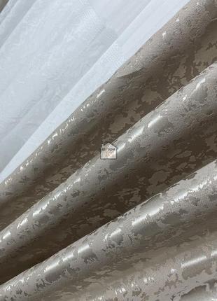 Штори софт мармур комплект №8 сіро-бежеві в зал, мікро-софт жаккард, 2 штори2 фото
