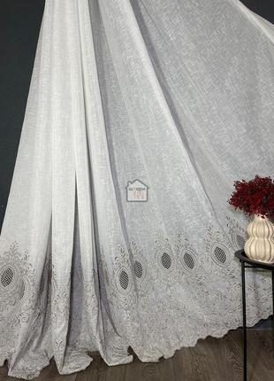 Ткань для тюля лен с узором и «вышитым серым низом», лу6