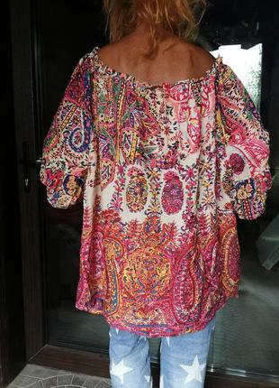 Блуза натуральная с рюшами горловина на резинке из вискозы joe browns туника большого размера в этно бохо стиле узор7 фото