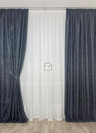Мраморные шторы софт комплект №2 цвет мокрый асфальт, микрософт жаккард, 2 шторы