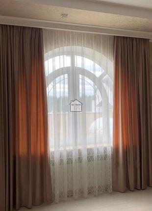 Бежеві велюрові штори з оксамитовим відтінком на вікна в спальню зал і на кухню №3, 2 шторы2 фото