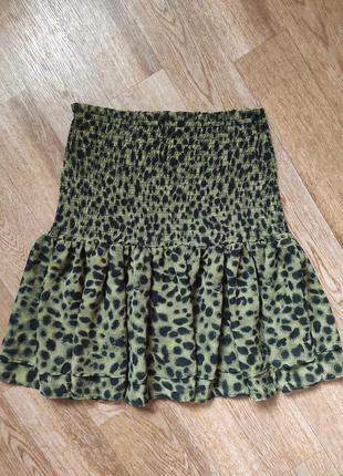 Шифоновая ярусная юбка с высокой талией в леопардовый принт4 фото