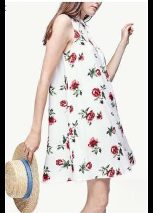 Новое цветочное платье туника stradivarius  воздушное натуральное  платье халат цветы розы1 фото