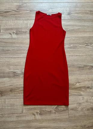 Червона сукня-резинка у рубчик2 фото