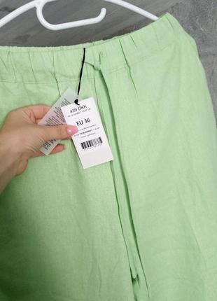 Салатовые, яркие, льняные летние брюки с распорками na-kd8 фото