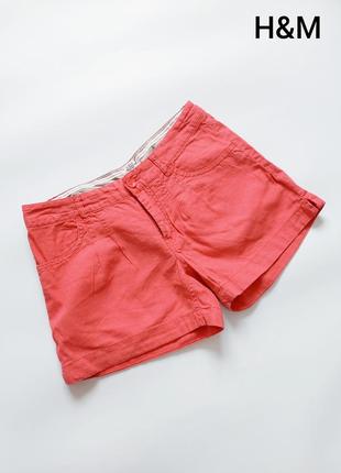Женские красные короткие льняные шорты со средней посадкой от бренда h&amp;m