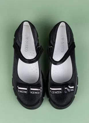 Туфли для девочек wl1714-3 черные экокожа на липучках массивная подошва6 фото