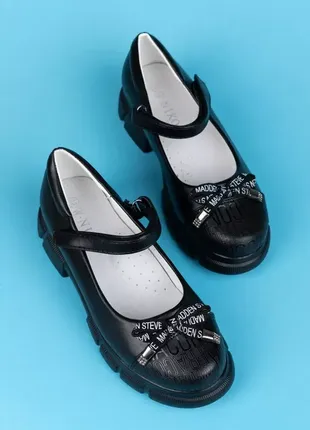 Туфлі для дівчаток wl1711-3 чорні екошкіра на липучках масивна підошва
