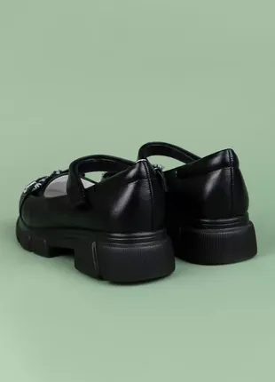 Туфли для девочек wl1711-3 черные экокожа на липучках массивная подошва8 фото