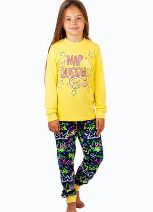 Подростковая хлопковая легкая пижама для девочки, домашний легкий костюм для девочек подростков, комплект лонгслив и брюки с манжетами для дома и сна5 фото