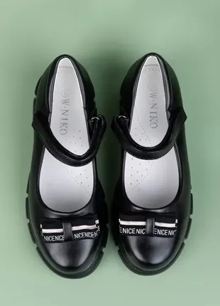 Туфли для девочек wl1714-2 черные экокожа массивная подошва6 фото