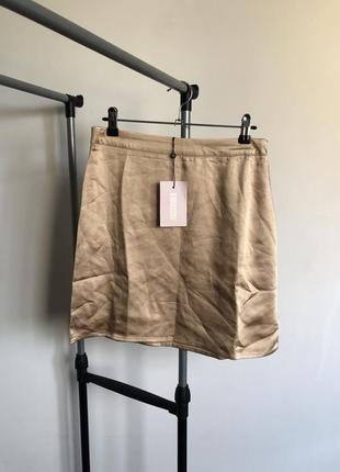 Missguided атласная мини-юбка золотистого цвета персикового цвета размер 347 фото