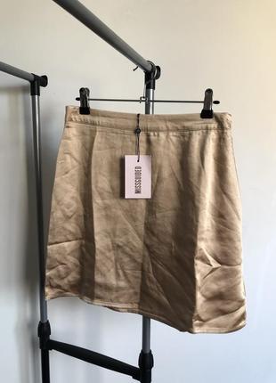 Missguided атласная мини-юбка золотистого цвета персикового цвета размер 349 фото