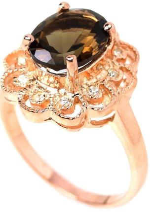 Каблучка срібна 925 натуральний смокі кварц, цирконій. р- 18