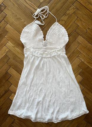 Пляжное вязаное мини платье макраме в бохо стиле zara4 фото