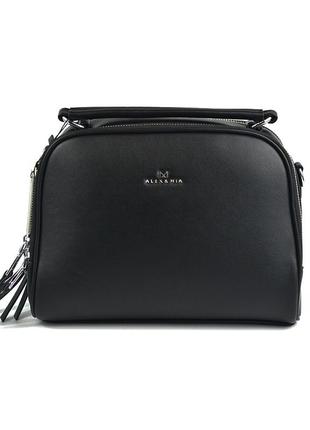 Черная женская маленькая сумочка саквояж с ручкой, молодежная модная сумка с ручкой и ремешком1 фото