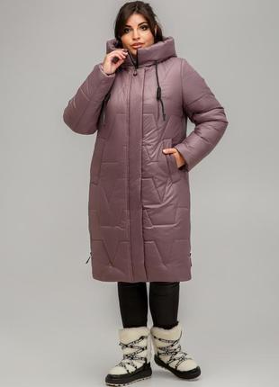 Зимняя стеганая длинная куртка пуховик пальто большие размеры