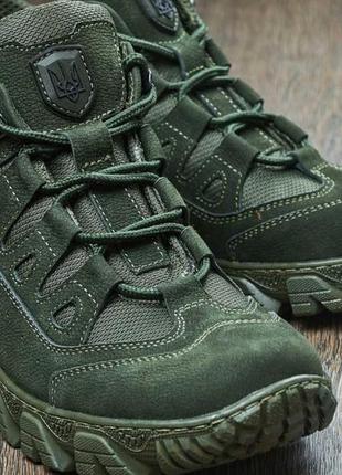 Військові кросівки олива,хакі,зелені чоловічі нубук+кордура з гербом на осінь,весну  2023-20242 фото