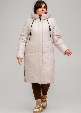 Зимова стьобана довга куртка пуховик пальто великі розміри