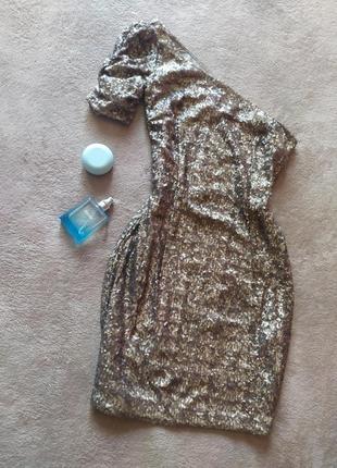 Клубна ефектна якісна сукня міні на одне плече у  дрібну матову пайетку
