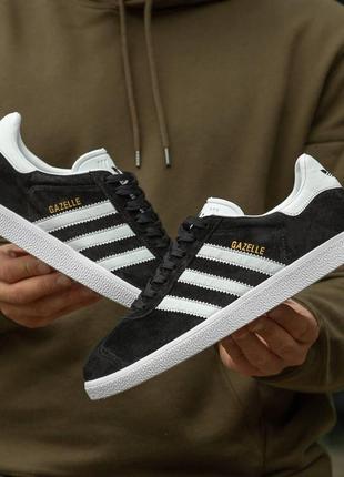 Мужские кроссовки adidas gazelle black white 40-41-44-454 фото