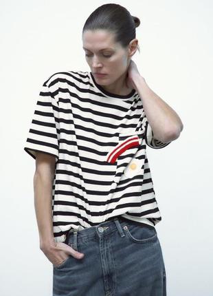 Футболка морячка zara з вишивкою крючком  розмір s.m.l оригінал new collection