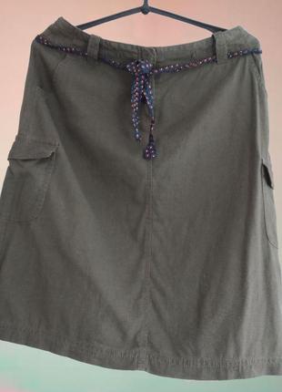 Лляна спідниця кольору хакі бренду christian berg, розмір 40 (12)