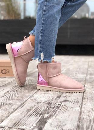 Суперские женские сапоги ugg mini в розовом цвете с натуральным мехом /осень/зима/весна😍1 фото