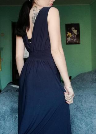 Длинное темно синее платье в пол4 фото