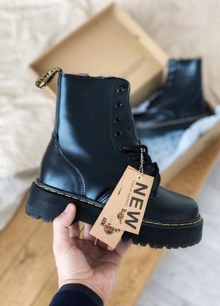 Женские зимние кожаные ботинки/ сапоги dr. martens jadon black fur на платформе 😍с мехом3 фото