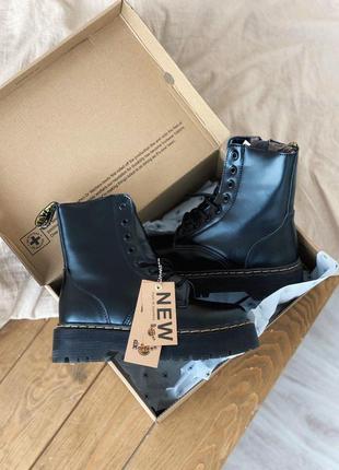 Женские зимние кожаные ботинки/ сапоги dr. martens jadon black fur на платформе 😍с мехом5 фото